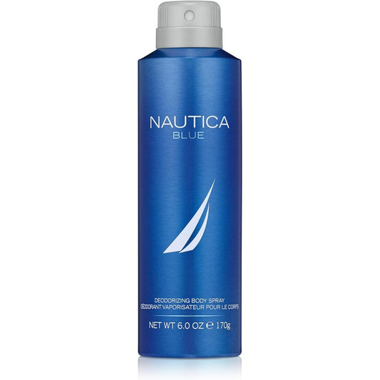 Nautica Blue Deodorant Body Spray for men front view showing blue can and white sail logo