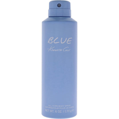 Kenneth Cole Blue All Over Body Spray for Men 6 Fluid Ounce front view bottle showing blue design packaging