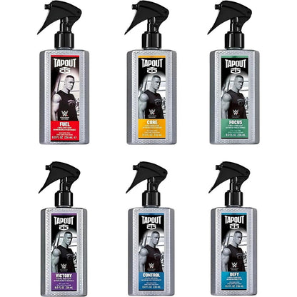 TapouT Body Spray for Men Fragrance Variety Set front view showing six colorful bottles