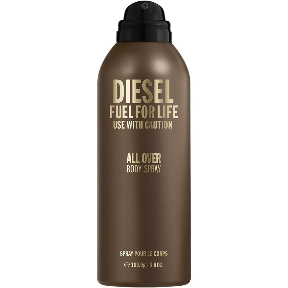 Diesel Fuel For Life Deodorizing Body Spray front view of brown container with gold lettering
