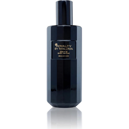Royalty By Maluma Onyx Body Spray front view black geometric bottle