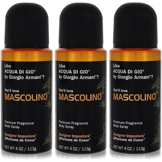 Parfums De Coeur Bod Man Mascolino Fragrance Body Spray pack of three front view