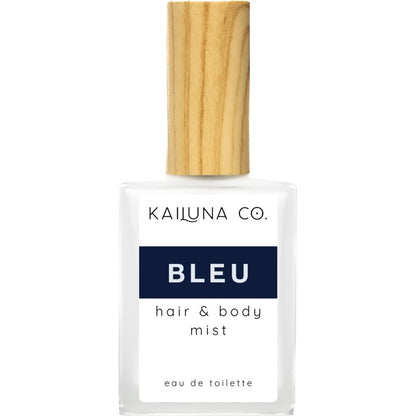 Kailuna Co. Bleu for Men Natural Hair and Body Mist Spray front view showing minimalist bottle design and premium wooden cap