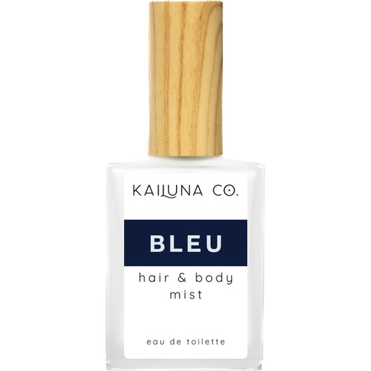 Kailuna Co. Bleu for Men Natural Hair and Body Mist Spray front view showing minimalist bottle design and premium wooden cap