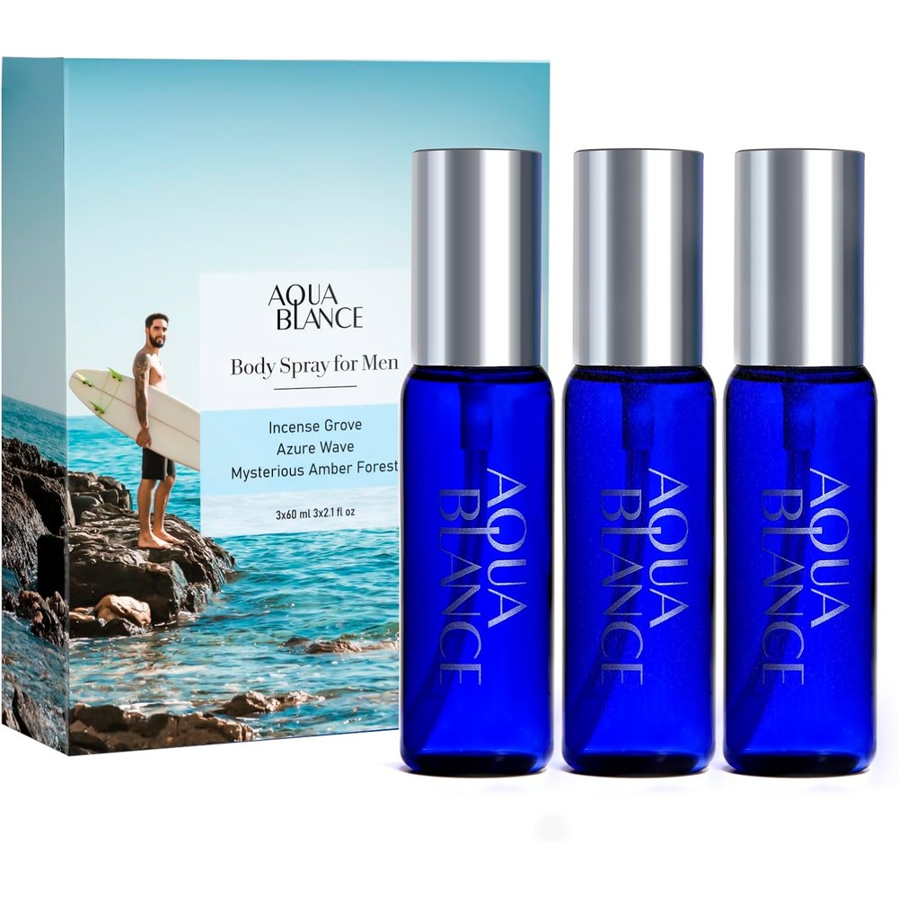 AQUA BLANCE Men's Body Spray 3-pack travel set front view showing premium bottles.