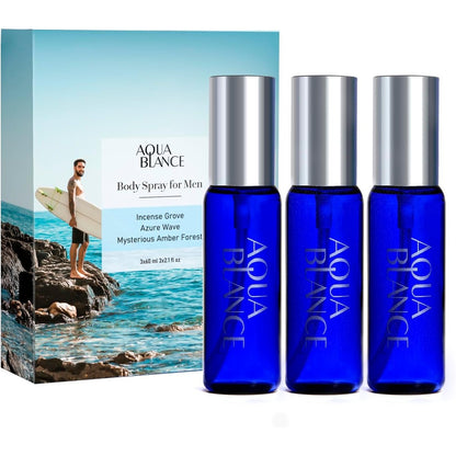 AQUA BLANCE Men's Body Spray 3-pack travel set front view showing premium bottles.
