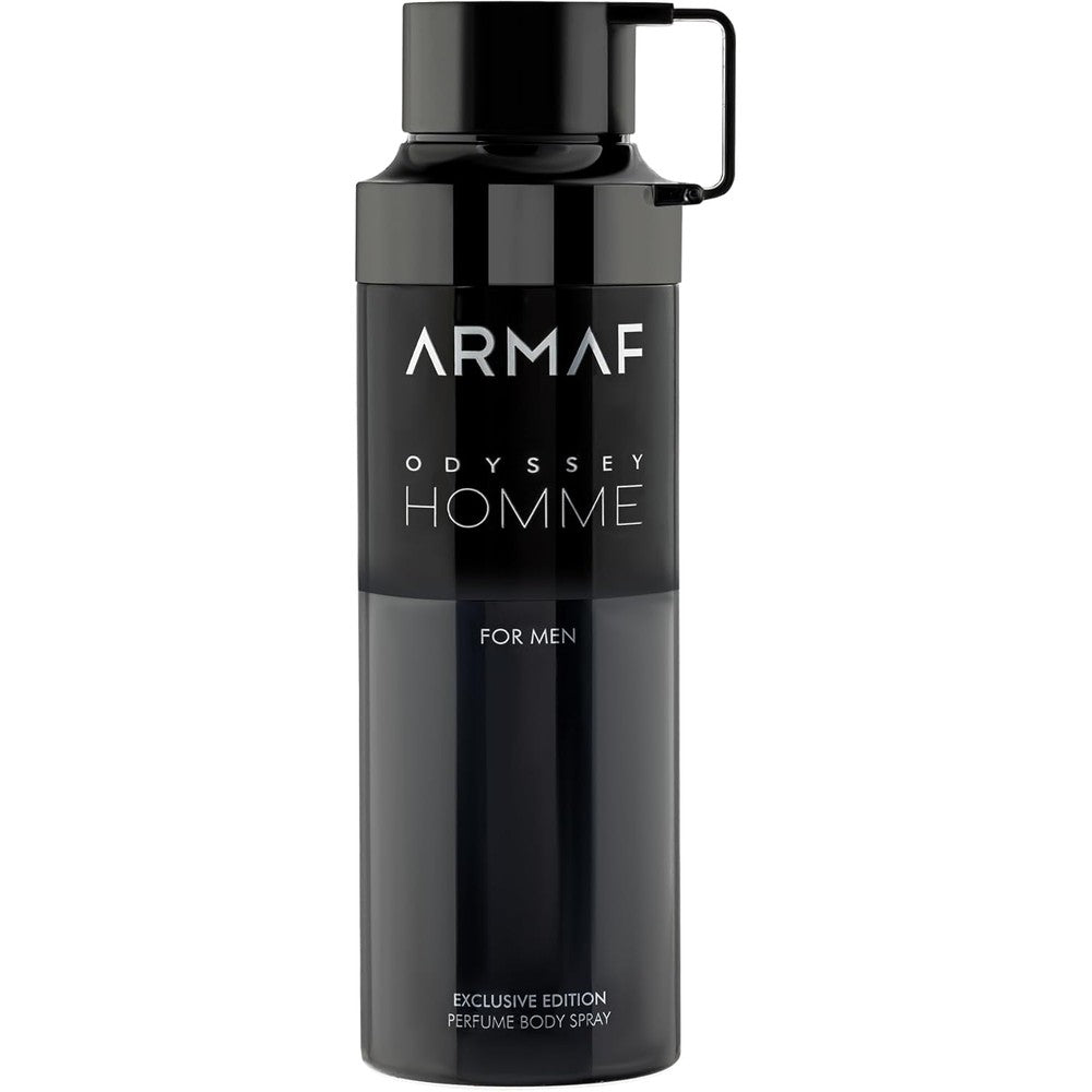 Armaf Odyssey Homme Black Edition Exclusive Perfume Body Spray for Men front view commercial fragrance container
