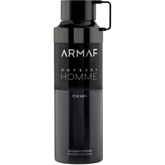 Armaf Odyssey Homme Black Edition Exclusive Perfume Body Spray for Men front view commercial fragrance container