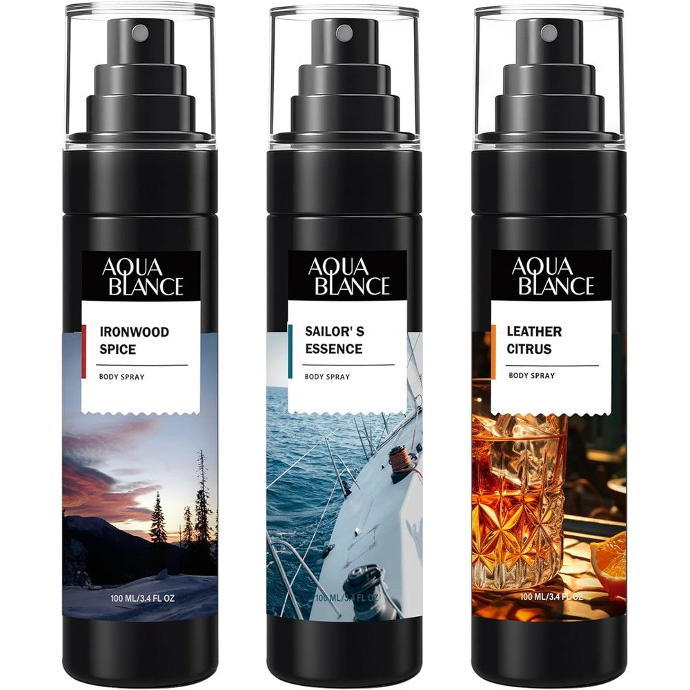 Aqua Blance Body Spray for Men pack of three front view displaying premium imported packaging.