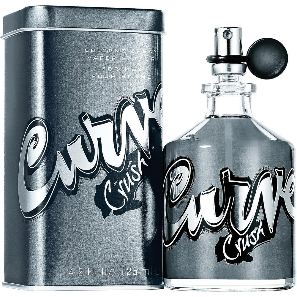 Liz Claiborne Curve Crush Men Cologne Spray front view in grey metal tin