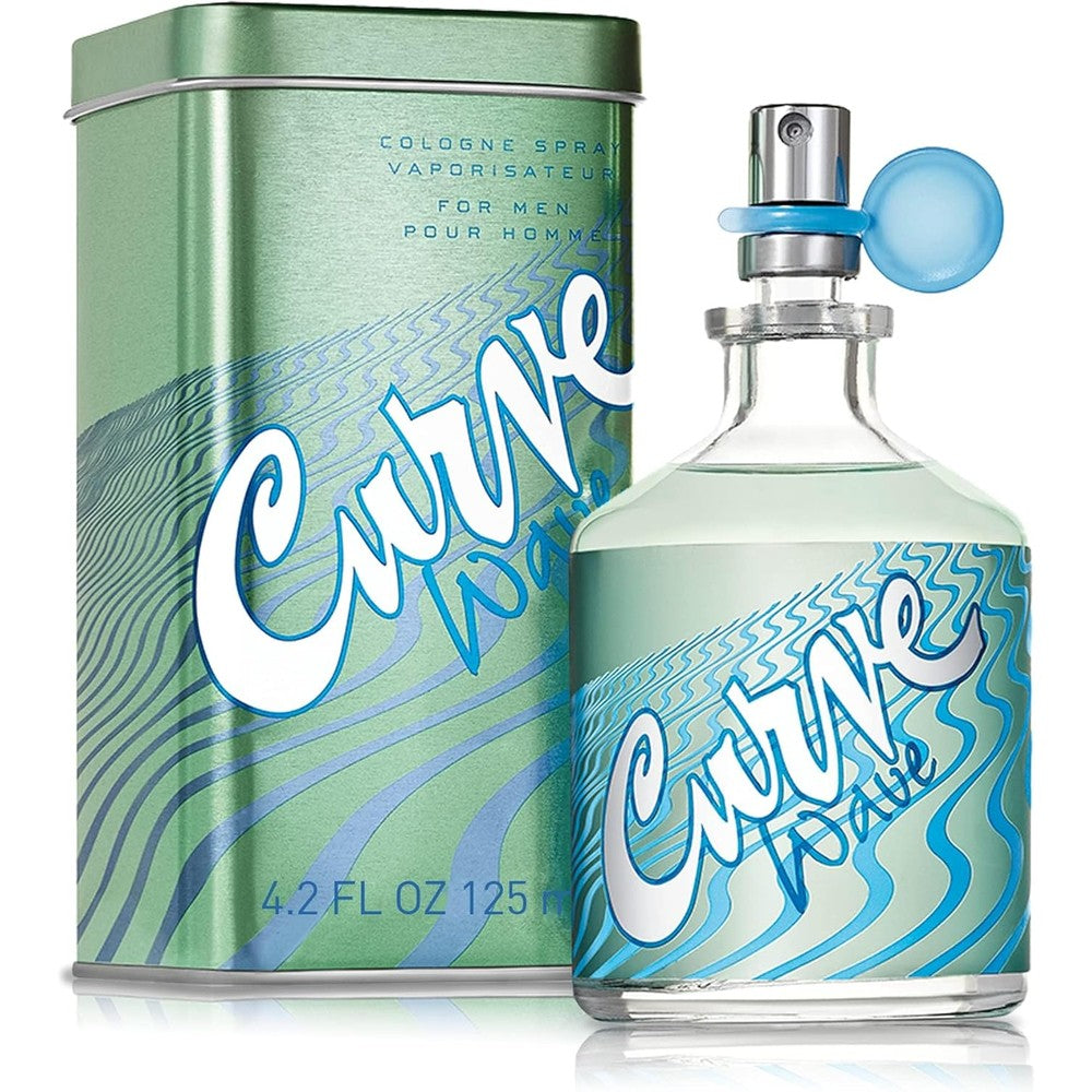 Liz Claiborne Curve Wave Men Cologne Fragrance Spray front view bottle with retail metal canister packaging