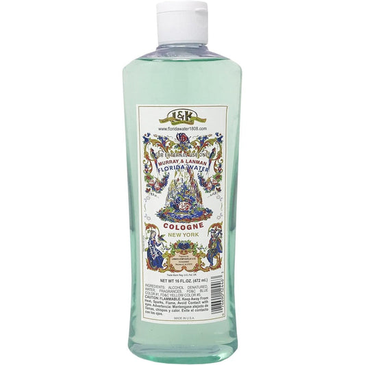 Murray and Lanman Florida Water Cologne 16 Fluid Ounce front view bottle showing the iconic traditional label graphic
