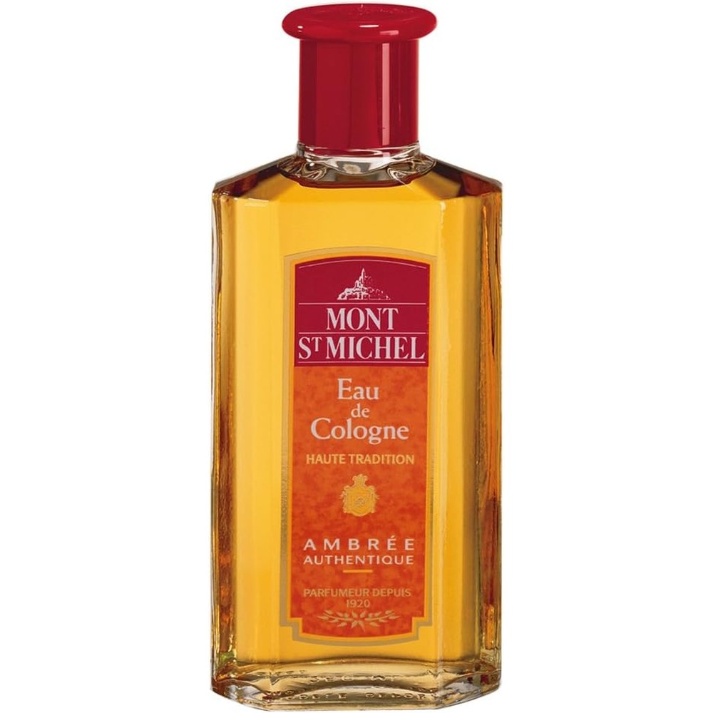 Mont St Michel Ambrée Authentique Eau de Cologne 250ml glass bottle front view showing authentic French amber fragrance branding.