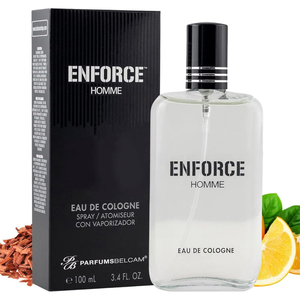 PB ParfumsBelcam Enforce Homme Eau de Toilette bottle front view masculine cologne