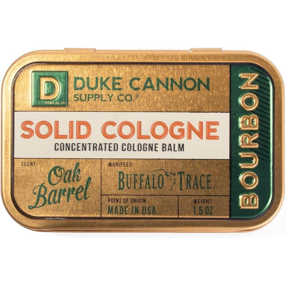 Duke Cannon Solid Cologne Bourbon front view tin