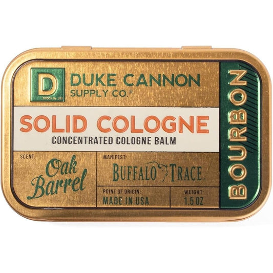 Duke Cannon Solid Cologne Bourbon front view tin