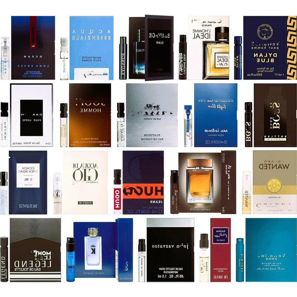 JRoBeauty men's popular designer fragrance sampler 6 count front view
