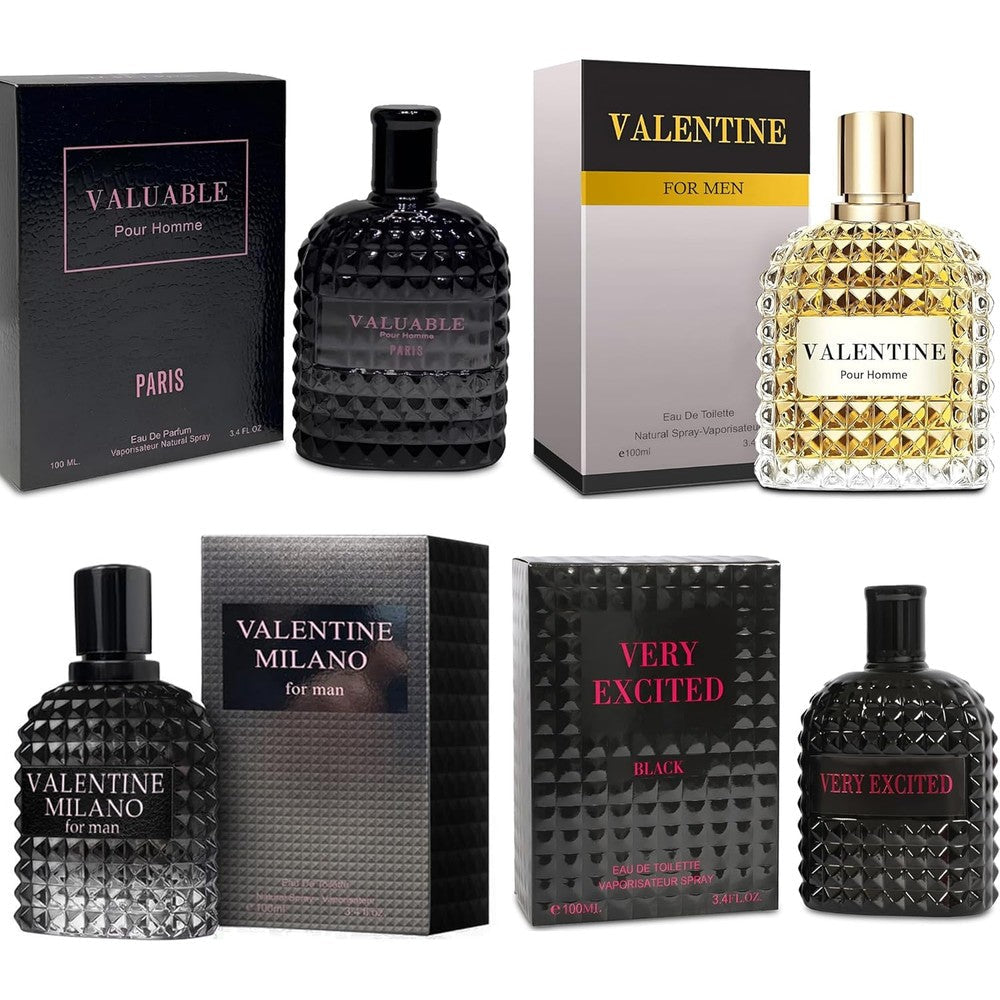 Fragrance Couture men's cologne gift set front view featuring four luxury bottles.