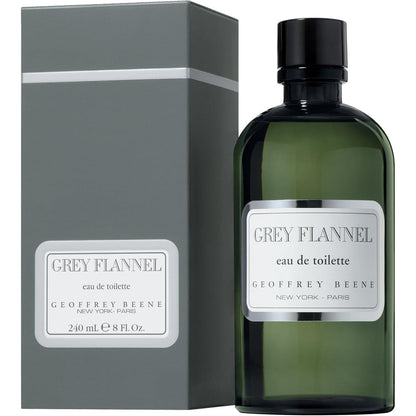 Geoffrey Beene Grey Flannel Eau De Toilette Splash eight fluid ounce front view classic bottle packaging