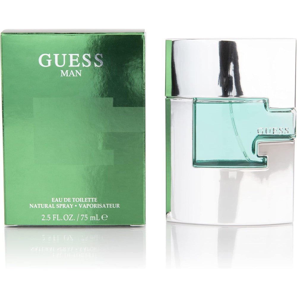 GUESS Man Eau De Toilette cologne spray for men front view with green packaging box