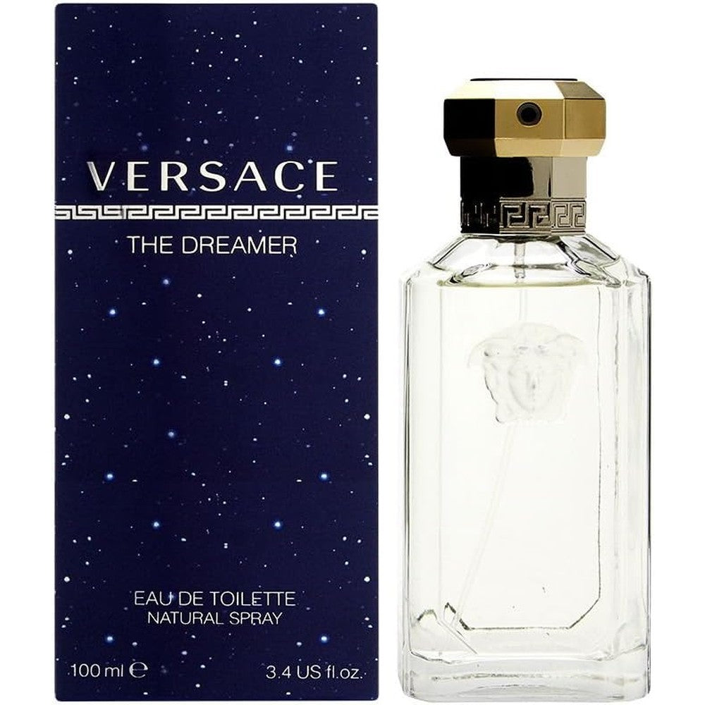 Versace The Dreamer for Men Eau de Toilette 100ml front view showing clear bottle with iconic design.
