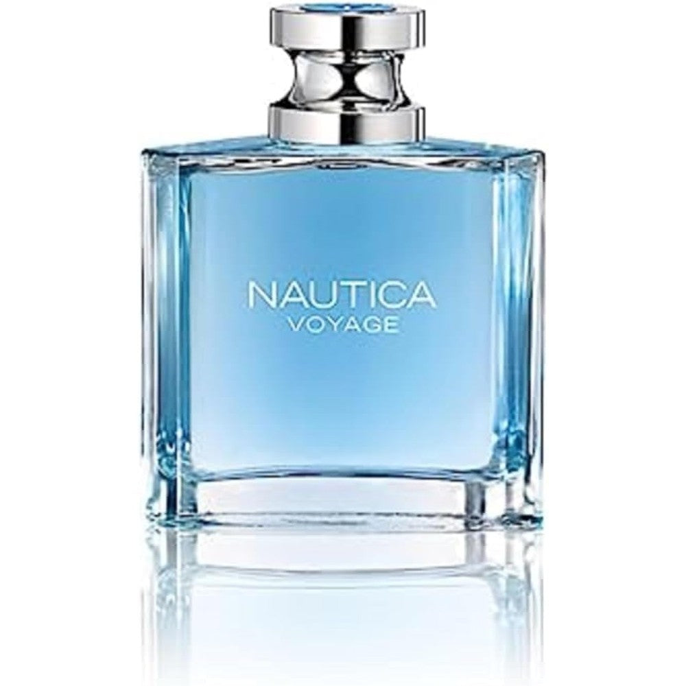 Nautica Voyage Eau De Toilette for men front view clear glass bottle with silver cap