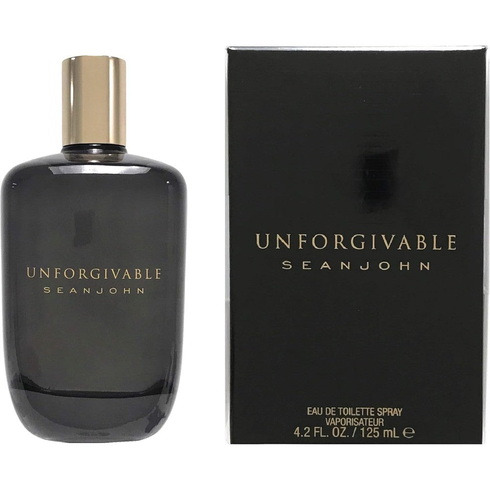 Sean John Unforgivable Eau De Toilette Spray for Men 4.2 Fluid Ounces front view of the premium dark bottle