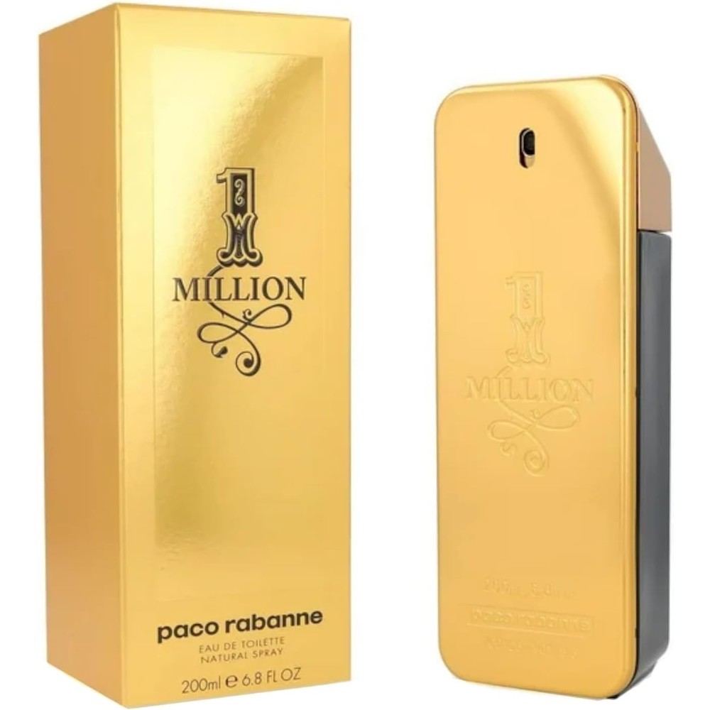 Paco Rabanne 1 Million Eau de Toilette 200ml front view of iconic gold bar bottle