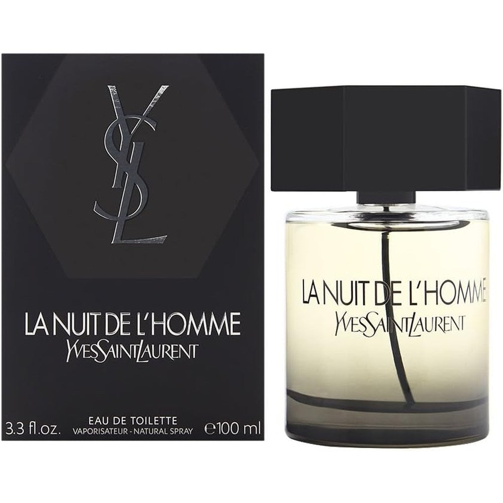 Yves Saint Laurent La Nuit De L'Homme Eau De Toilette 100ml bottle front view authentic luxury men's perfume spray