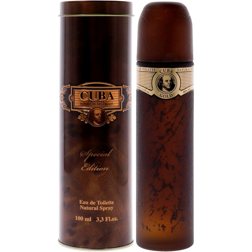 Cuba Paris Gold Special Edition Eau De Toilette Spray for Men front view of tin container