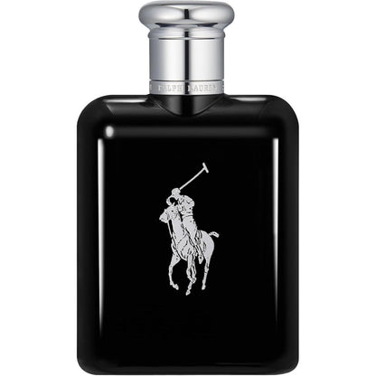 Ralph Lauren Polo Black Eau de Toilette bottle front view showing silver polo player logo