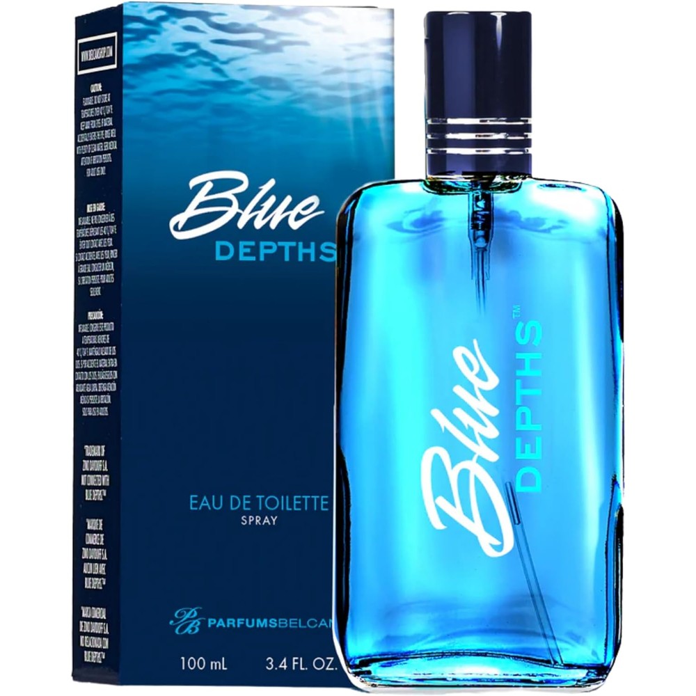 PB ParfumsBelcam Blue Depths Eau de Toilette front view of the fresh aquatic men's cologne bottle