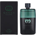 Gucci Guilty Black Pour Homme Eau de Toilette front view showing the signature interlocking logo on a dark bottle.