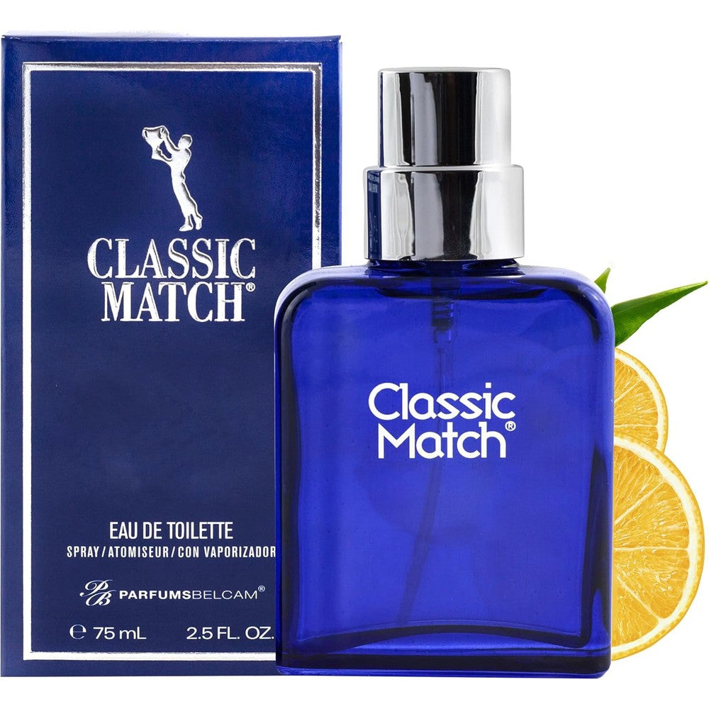 PB ParfumsBelcam Blue Classic Match Eau de Toilette front view premium men's cologne spray bottle