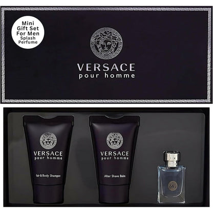 Versace Pour Homme 3 piece mini gift set for men showing the blue outer box packaging