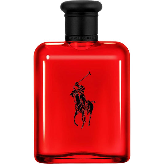 Ralph Lauren Polo Red Eau de Toilette front view of the iconic red bottle with a black cap