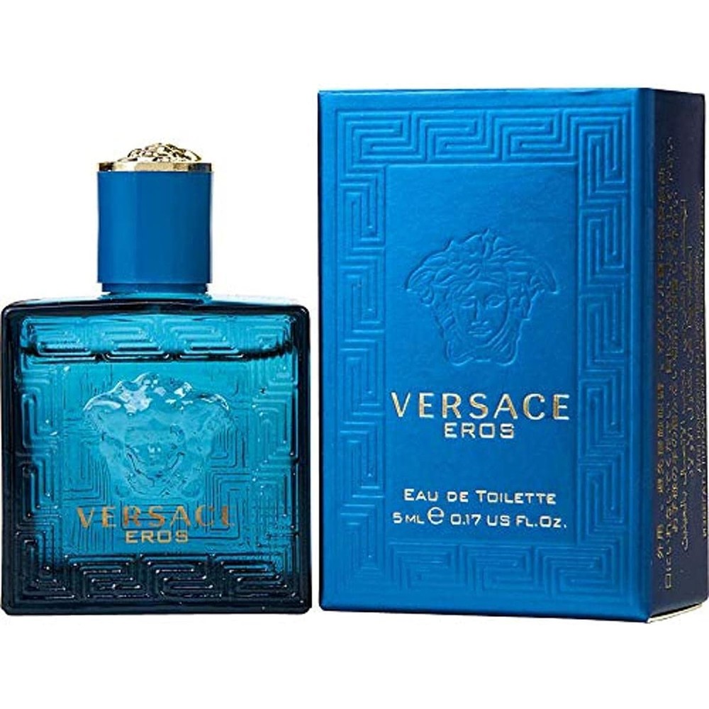 Versace Eros Men Eau De Toilette iconic blue mini bottle front view