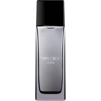Jimmy Choo Man Eau De Toilette 100ml front view showing the sleek hip flask inspired grey metallic bottle and textured cap.