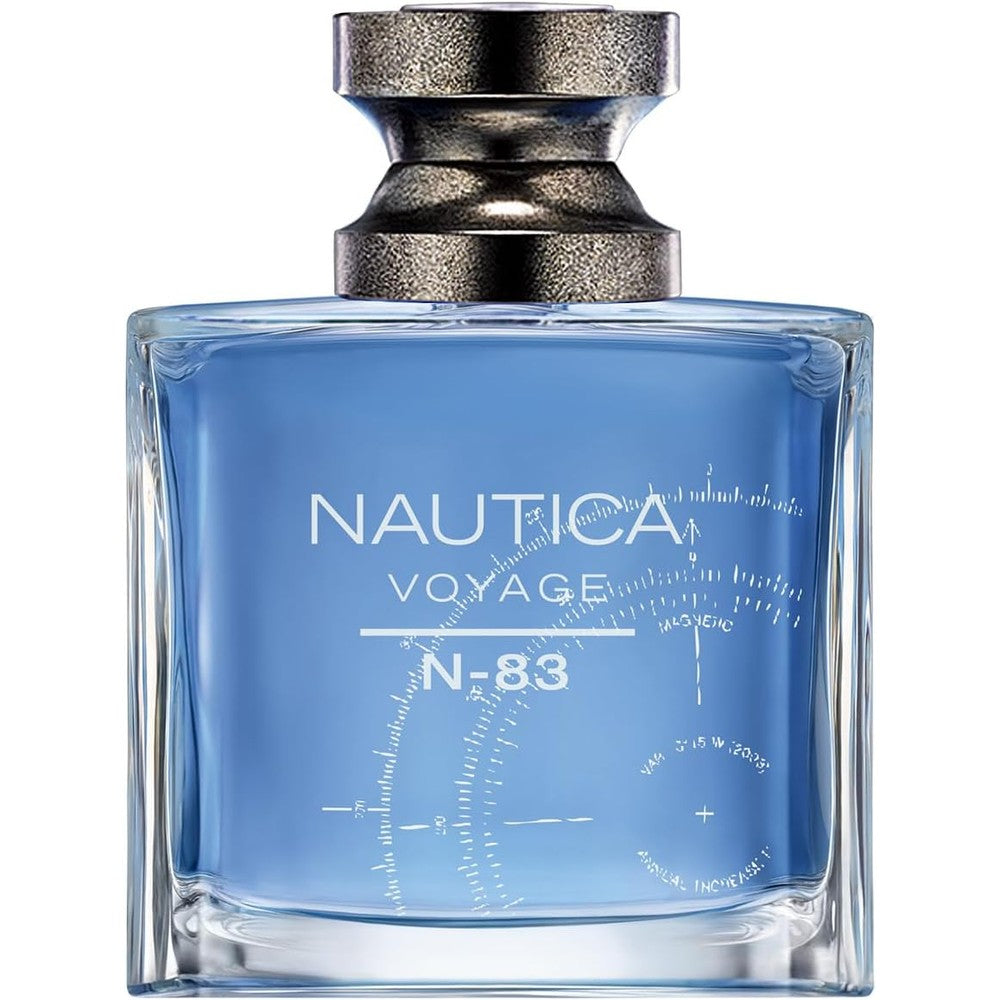 Nautica Voyage N83 Eau De Toilette Spray for Men 3.4 Ounce bottle front view showing blue liquid