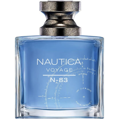 Nautica Voyage N83 Eau De Toilette Spray for Men 3.4 Ounce bottle front view showing blue liquid