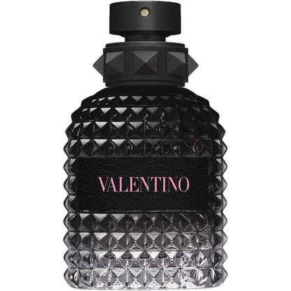 Valentino Uomo Born In Roma Eau De Toilette front view showing the black rockstud glass bottle