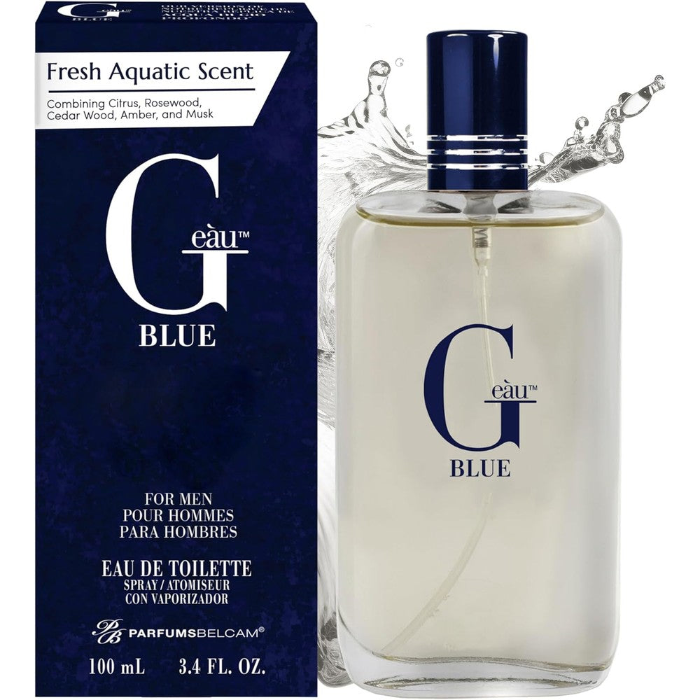 PB ParfumsBelcam G Eau Blue Eau de Toilette Spray front view authentic men's cologne bottle