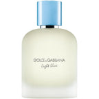 Dolce and Gabbana Light Blue Pour Homme Eau De Toilette spray bottle front view showcasing frosted glass design