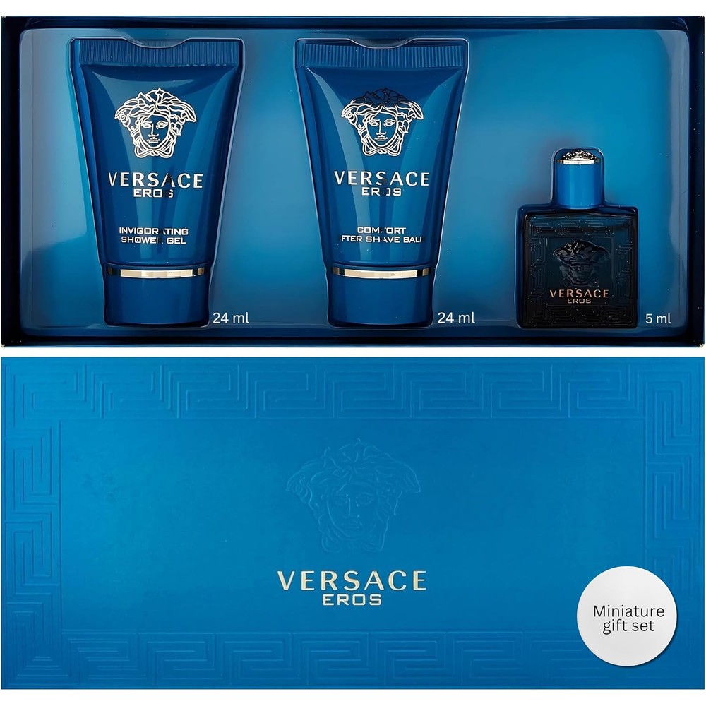 Versace Eros Three Piece Mini Gift Set for men front view packaging