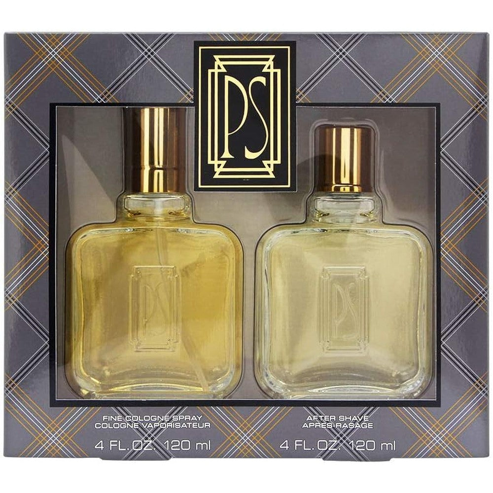 Paul Sebastian Men Grooming Gift Set front view showcasing the fine cologne spray and after shave splash bottles.