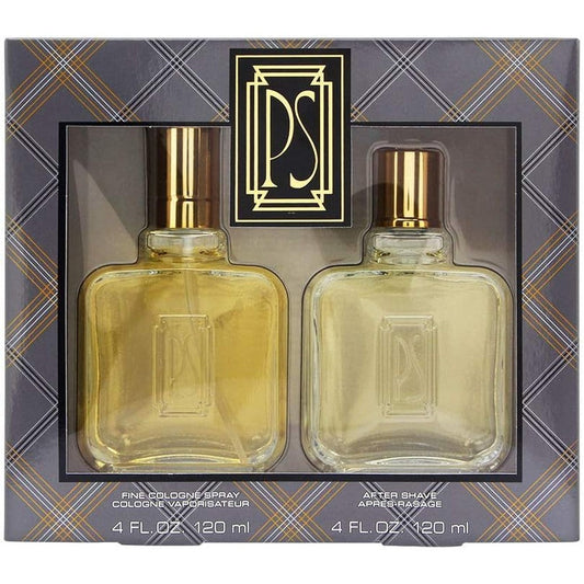 Paul Sebastian Men Grooming Gift Set front view showcasing the fine cologne spray and after shave splash bottles.
