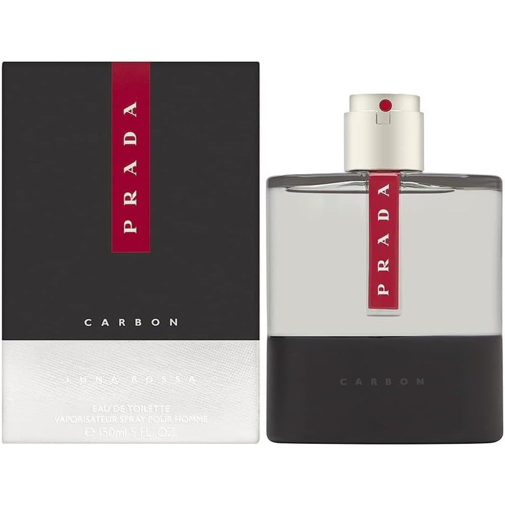 Prada Luna Rossa Carbon Eau De Toilette 150ml bottle front view luxury men perfume