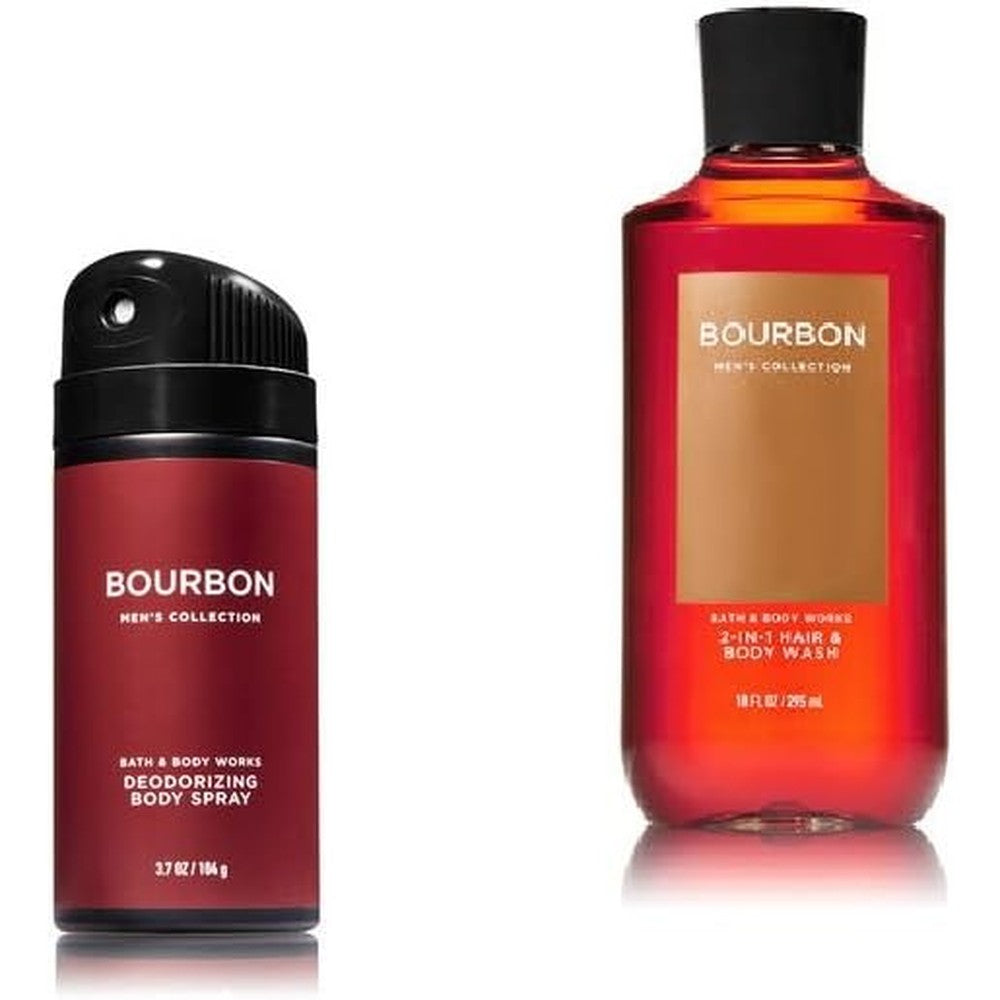 Bath and Body Works Bourbon men's gift set containing body spray and two in one body wash front view