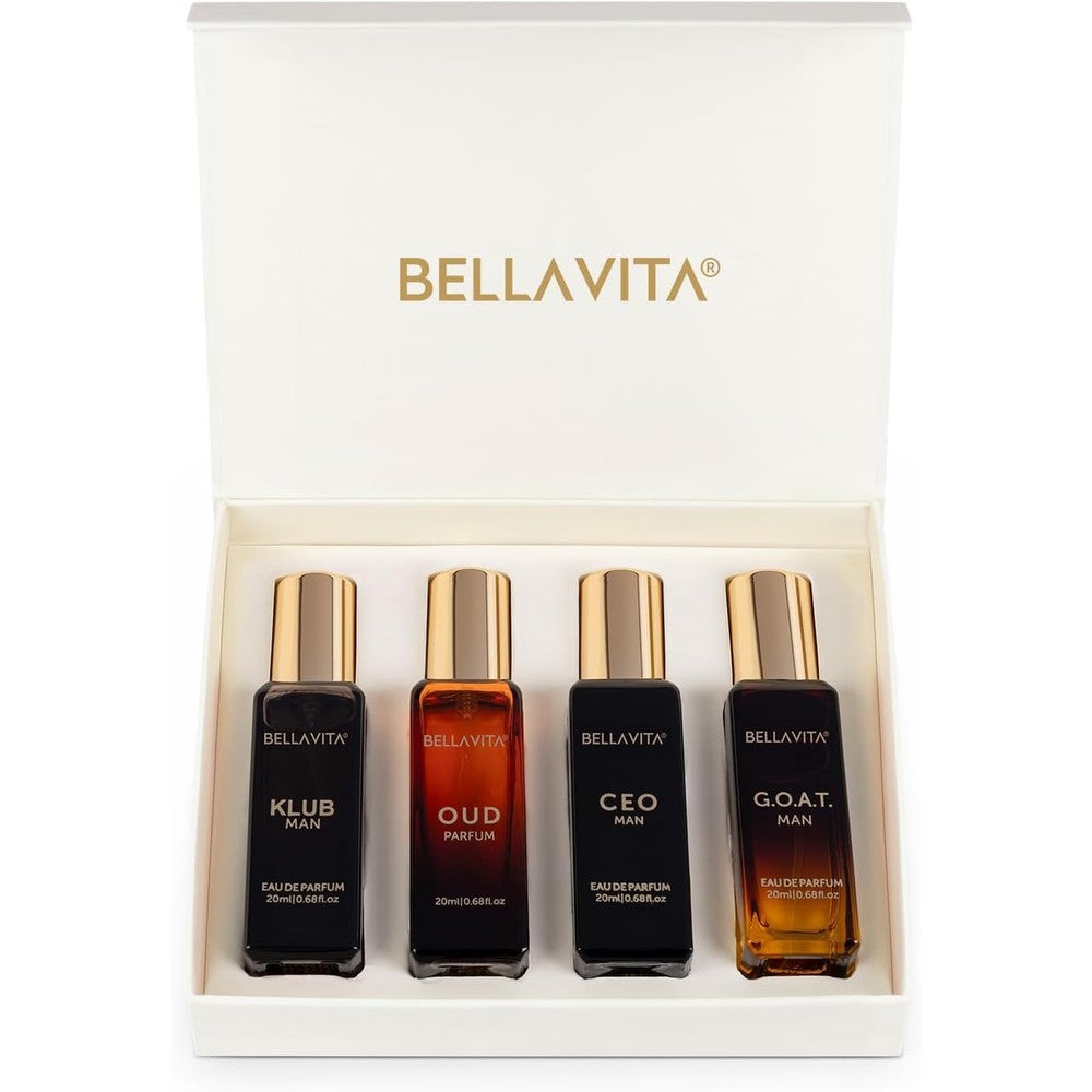 Bella Vita Luxury long lasting perfume gift set for men front view showcase box