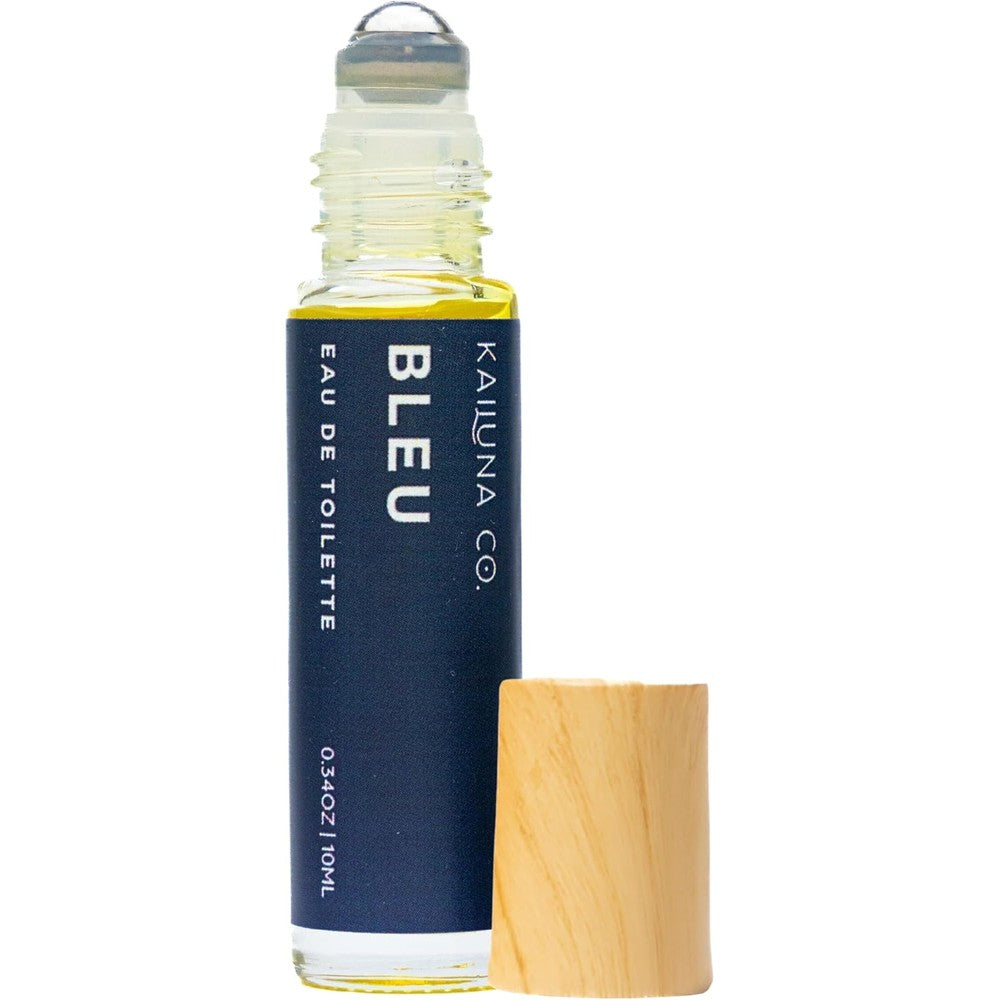 Kailuna Co. Bleu for Men perfume roll-on front view in wooden cap